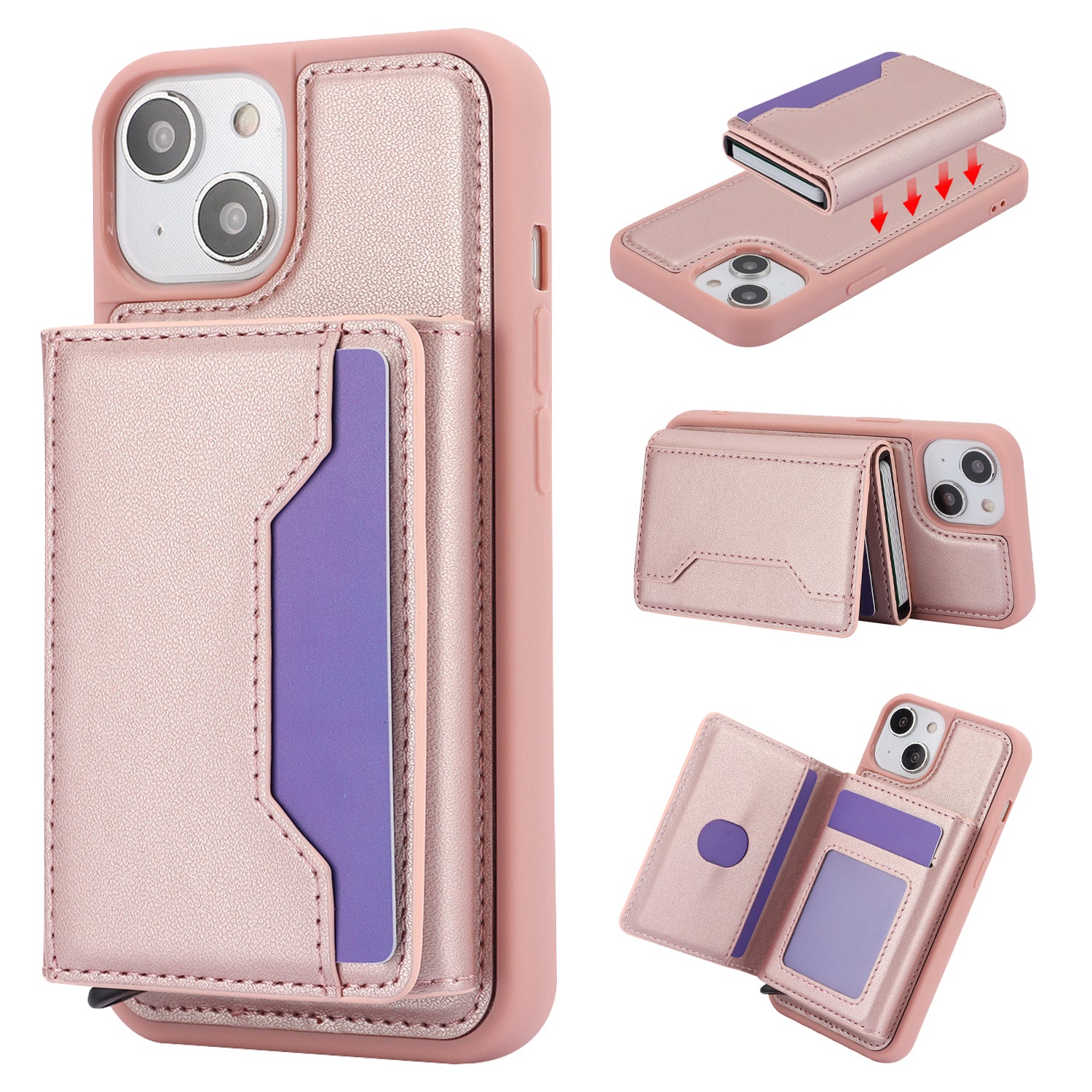 RFID Blocking Phone Cover for iPhone 15 , Kickstand Phone Shell with Detachable Pop-Up Card Case