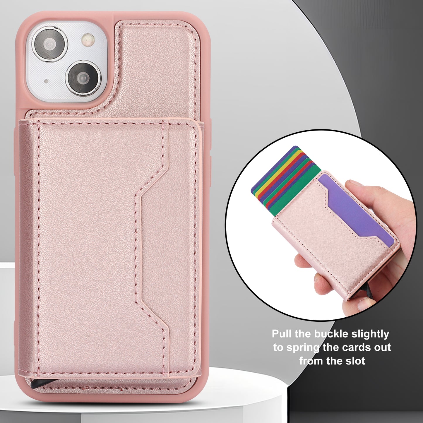 RFID Blocking Phone Cover for iPhone 15 , Kickstand Phone Shell with Detachable Pop-Up Card Case