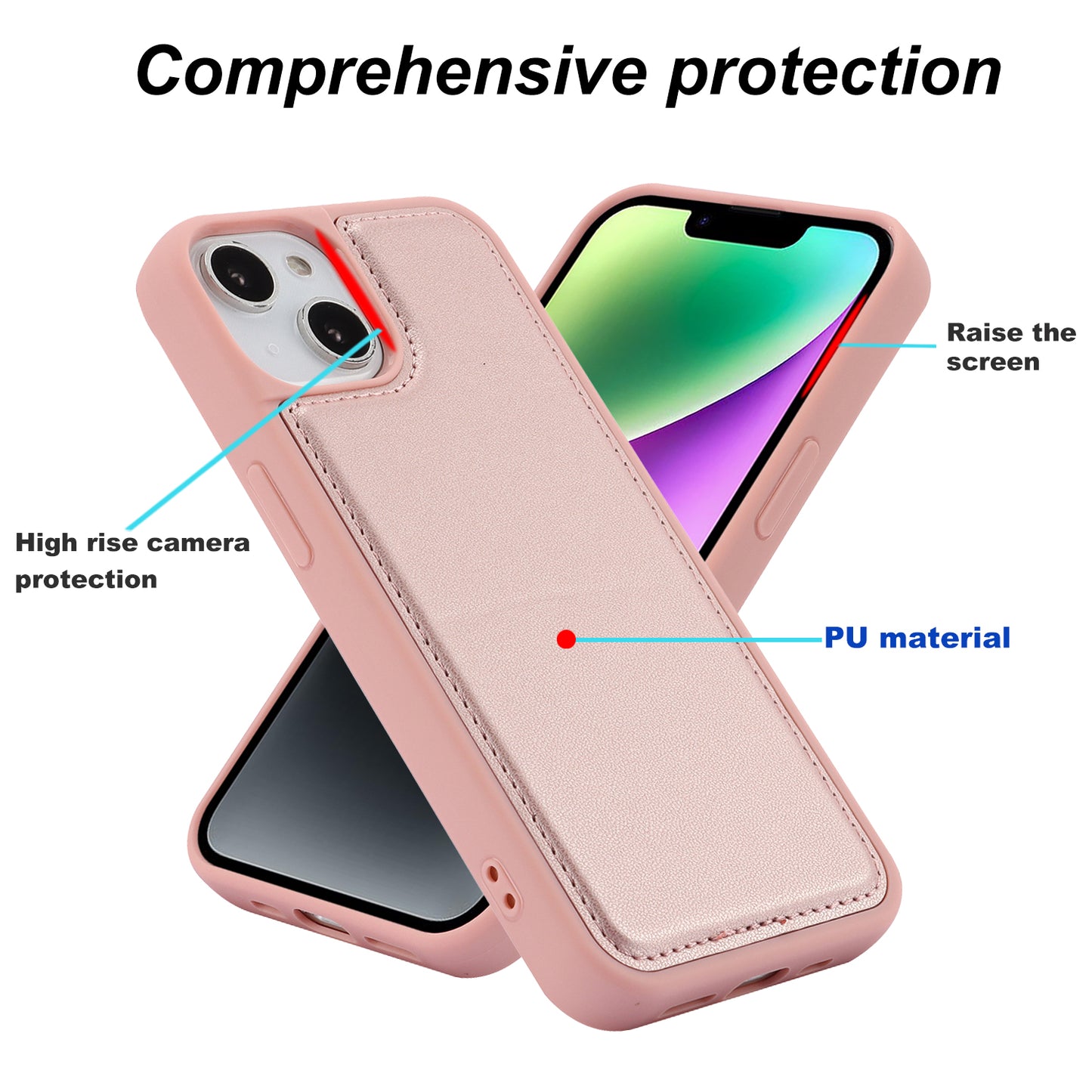 RFID Blocking Phone Cover for iPhone 15 , Kickstand Phone Shell with Detachable Pop-Up Card Case