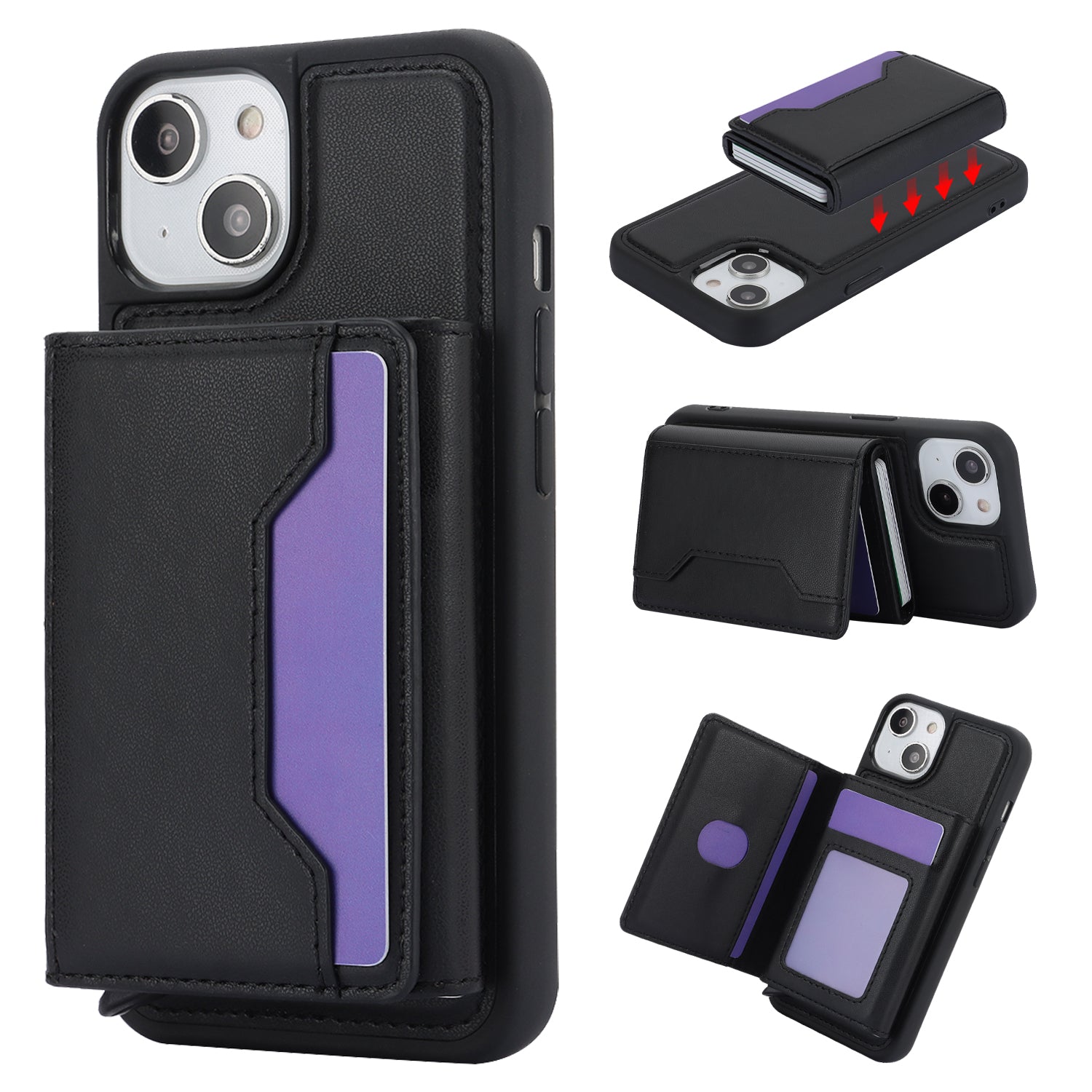 RFID Blocking Phone Cover for iPhone 15 , Kickstand Phone Shell with Detachable Pop-Up Card Case