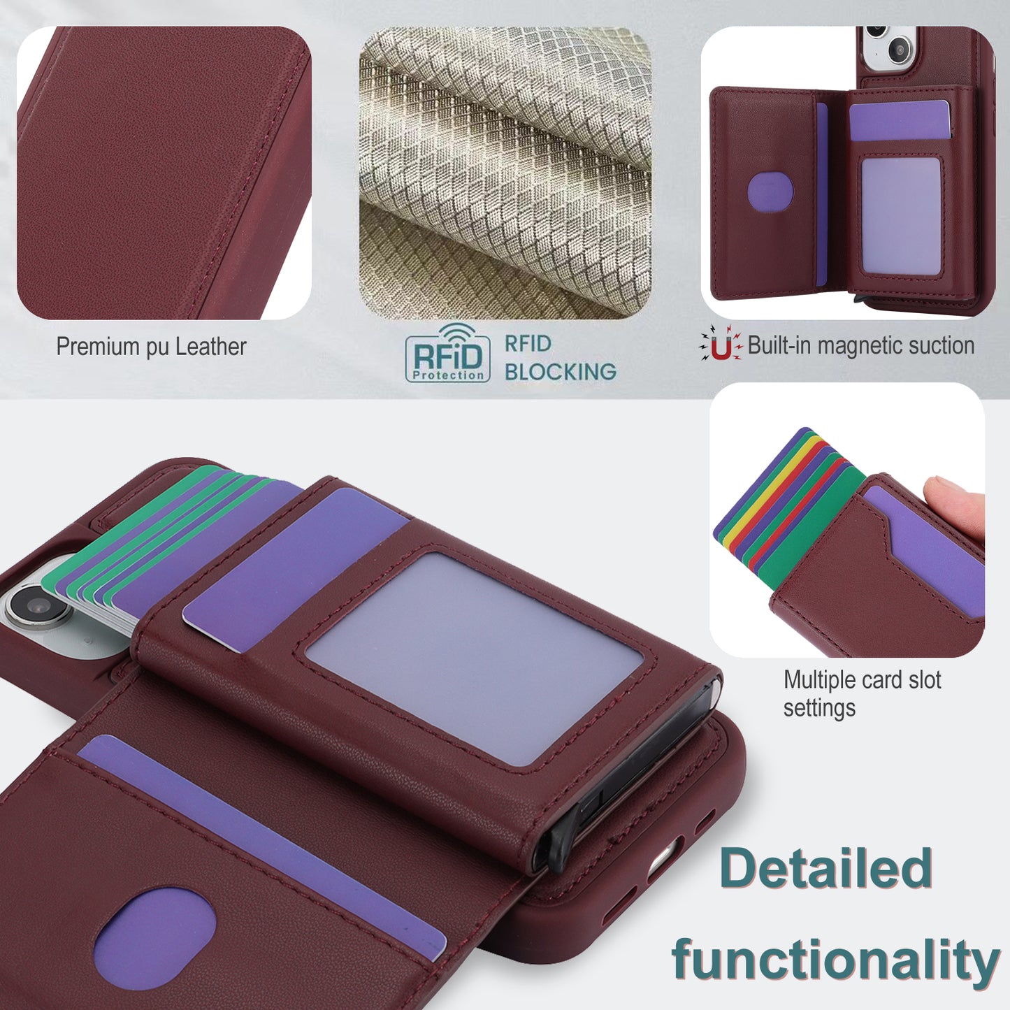 RFID Blocking Phone Cover for iPhone 15 , Kickstand Phone Shell with Detachable Pop-Up Card Case