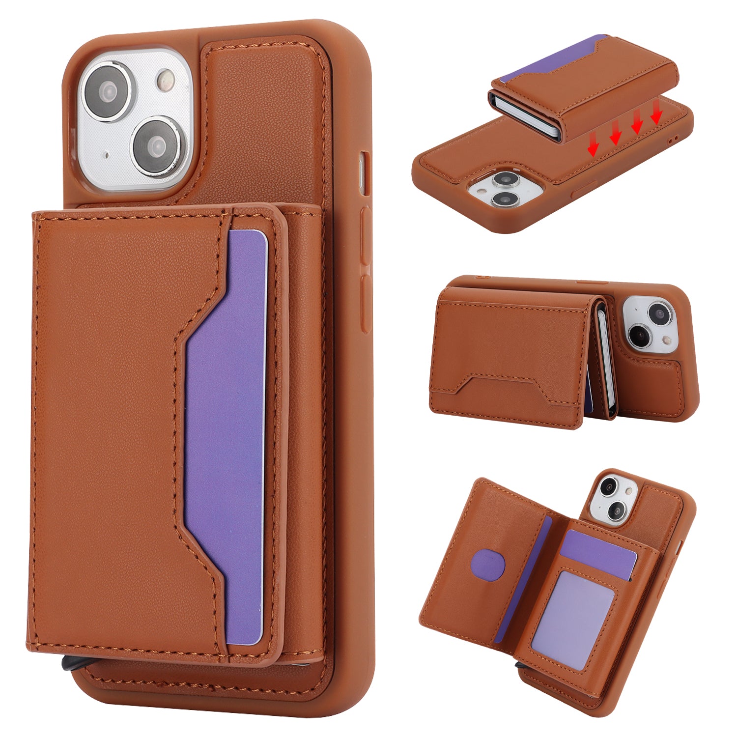 RFID Blocking Phone Cover for iPhone 15 , Kickstand Phone Shell with Detachable Pop-Up Card Case