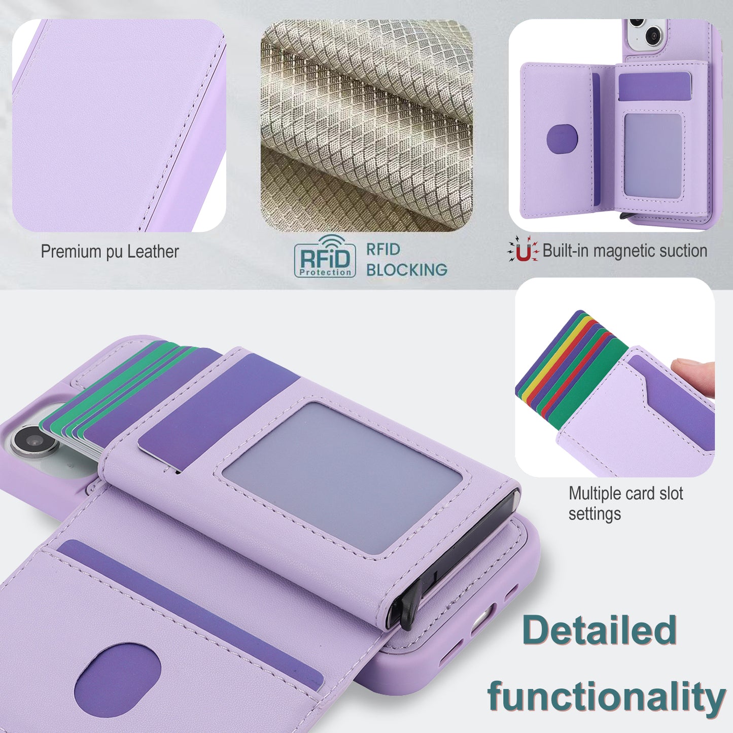 RFID Blocking Phone Cover for iPhone 15 , Kickstand Phone Shell with Detachable Pop-Up Card Case