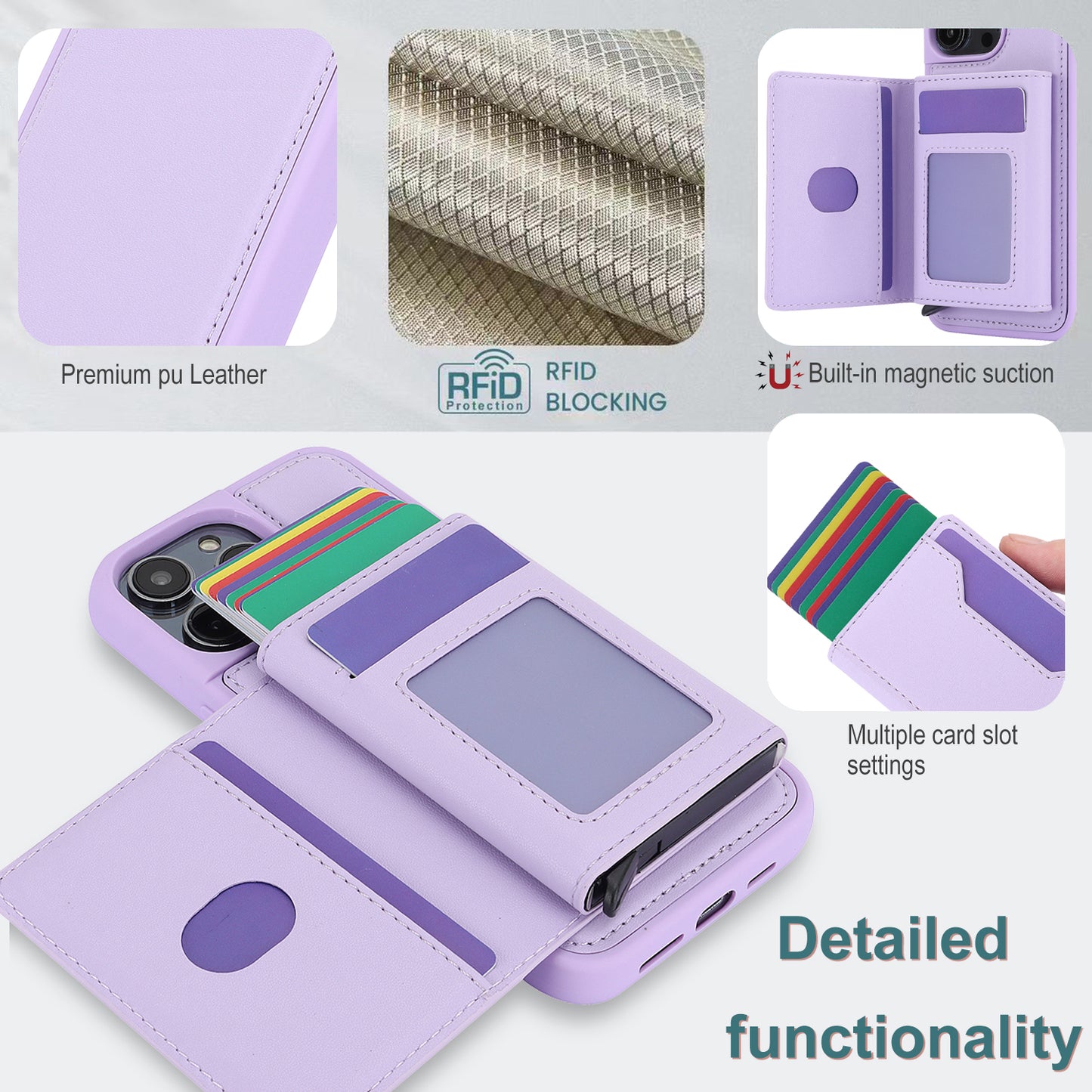 RFID Blocking Kickstand Phone Cover for iPhone 15 Pro , Detachable Pop-Up Card Case Phone Shell