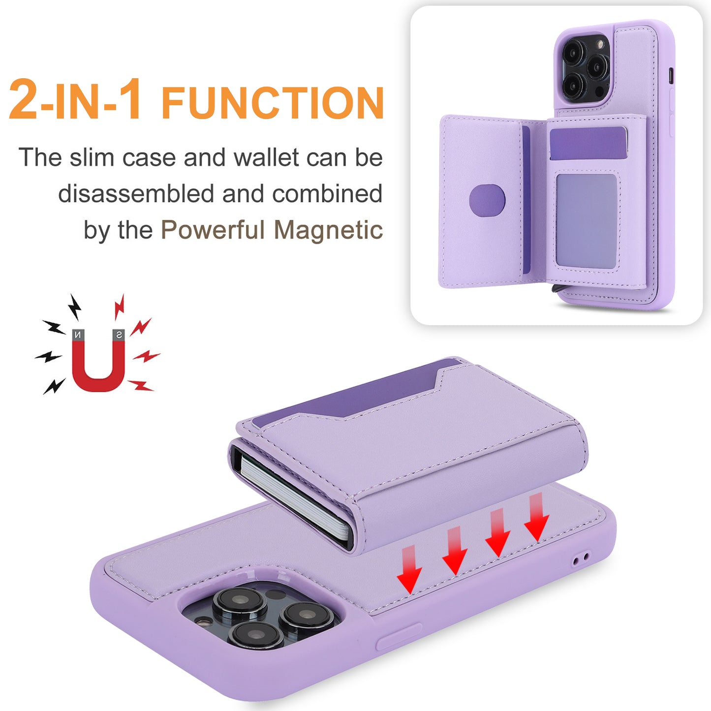 RFID Blocking Kickstand Phone Cover for iPhone 15 Pro , Detachable Pop-Up Card Case Phone Shell