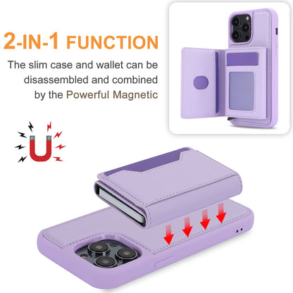 RFID Blocking Kickstand Phone Cover for iPhone 15 Pro , Detachable Pop-Up Card Case Phone Shell