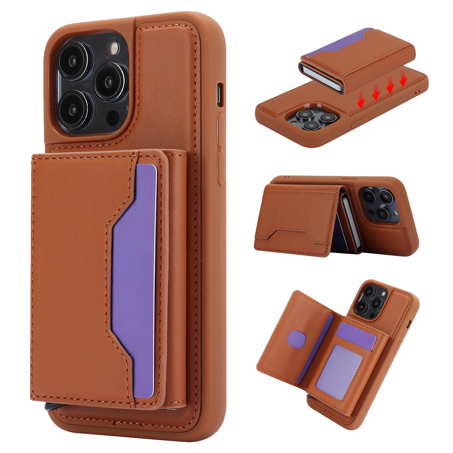RFID Blocking Kickstand Phone Cover for iPhone 15 Pro , Detachable Pop-Up Card Case Phone Shell