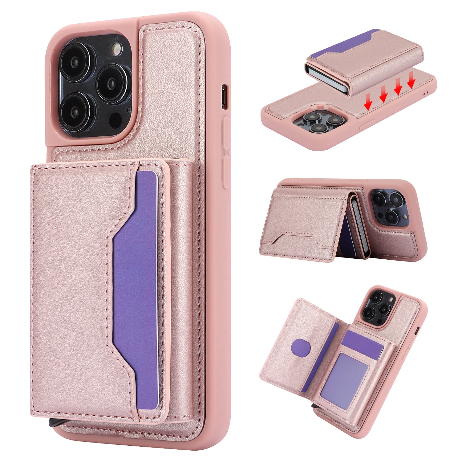 RFID Blocking Kickstand Phone Cover for iPhone 15 Pro , Detachable Pop-Up Card Case Phone Shell