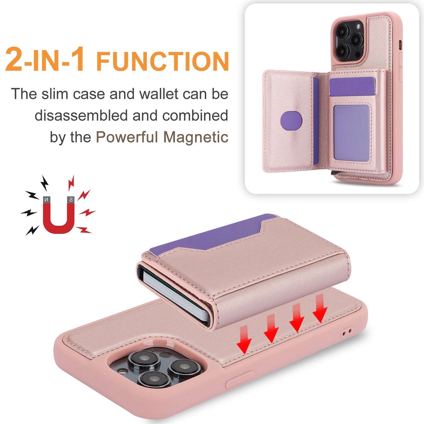 RFID Blocking Kickstand Phone Cover for iPhone 15 Pro , Detachable Pop-Up Card Case Phone Shell