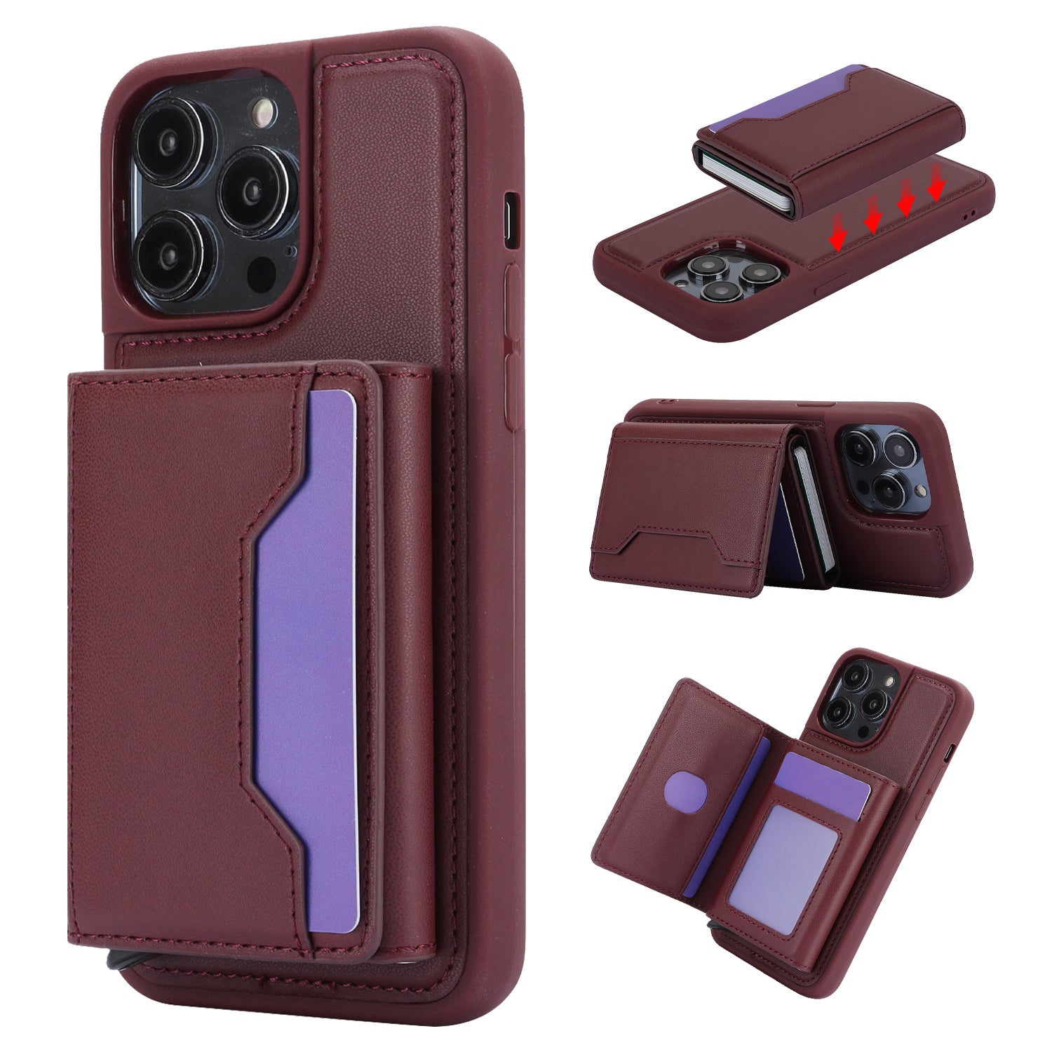RFID Blocking Kickstand Phone Cover for iPhone 15 Pro , Detachable Pop-Up Card Case Phone Shell