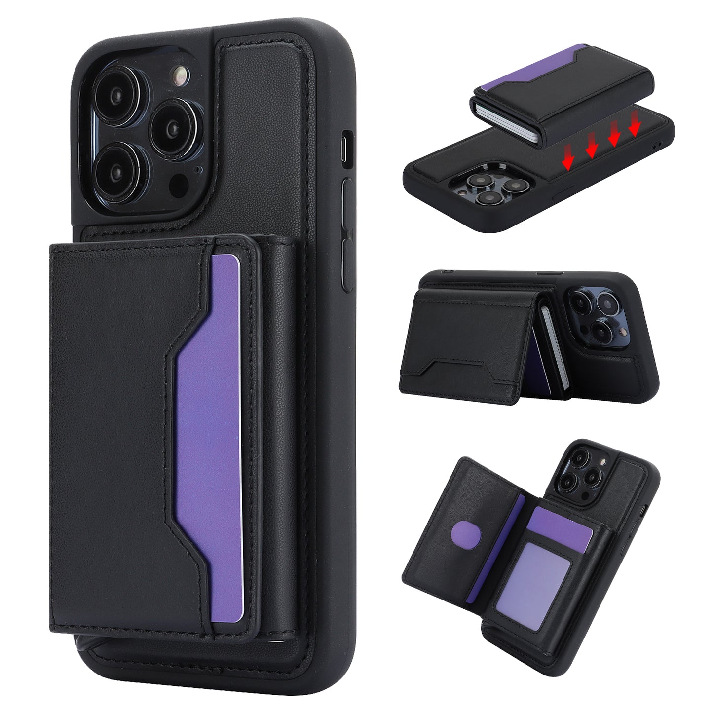 RFID Blocking Kickstand Phone Cover for iPhone 15 Pro , Detachable Pop-Up Card Case Phone Shell