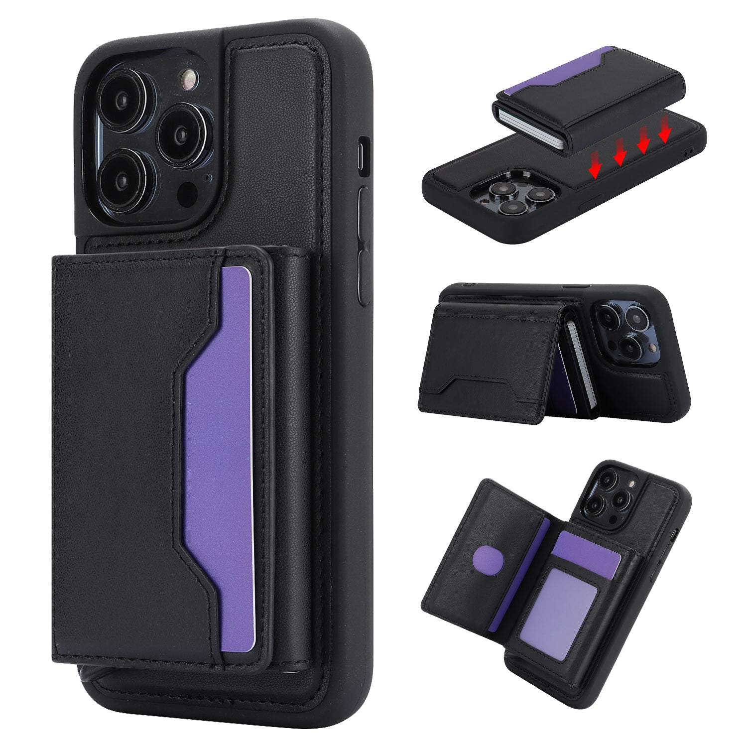 RFID Blocking Kickstand Phone Cover for iPhone 15 Pro , Detachable Pop-Up Card Case Phone Shell