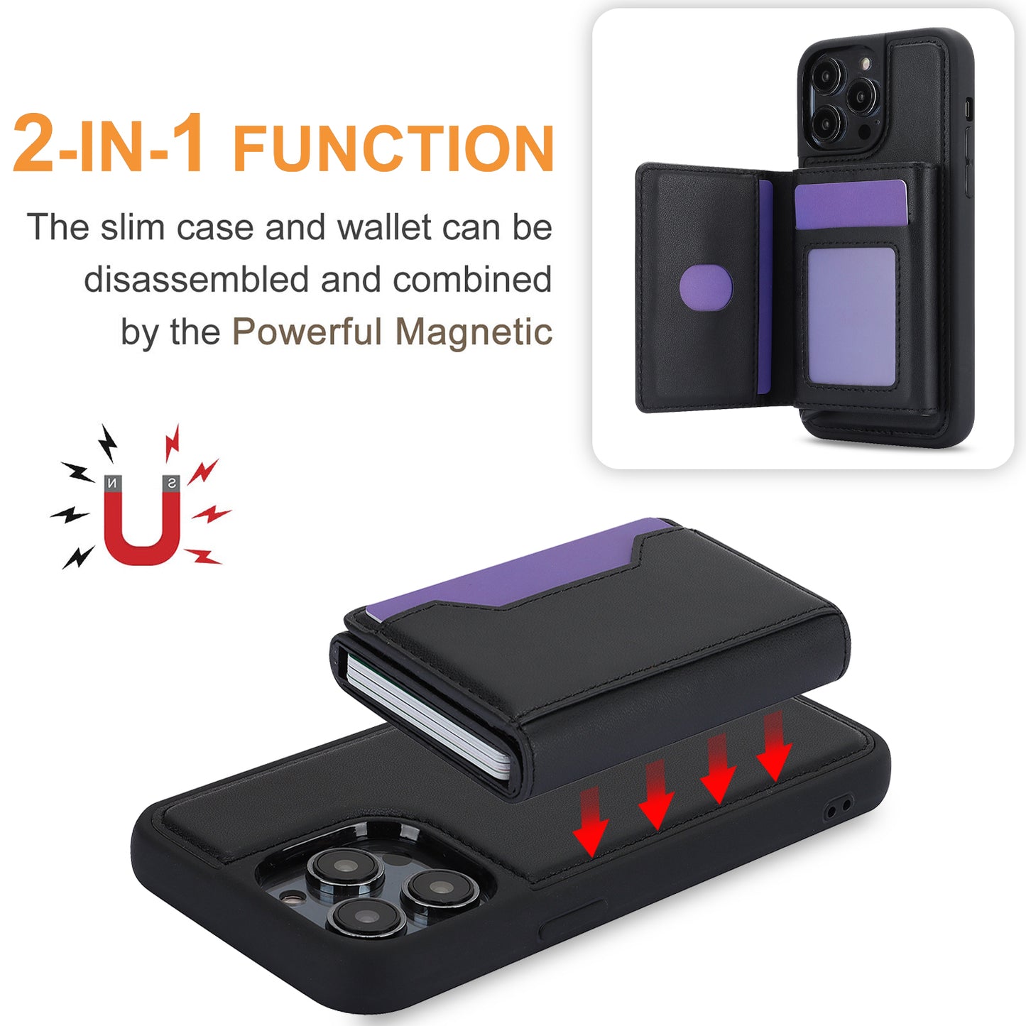 RFID Blocking Kickstand Phone Cover for iPhone 15 Pro , Detachable Pop-Up Card Case Phone Shell