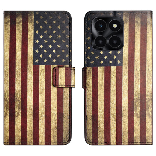 For Honor X6a 4G Wallet Case PU Leather Pattern Printing Phone Stand Cover