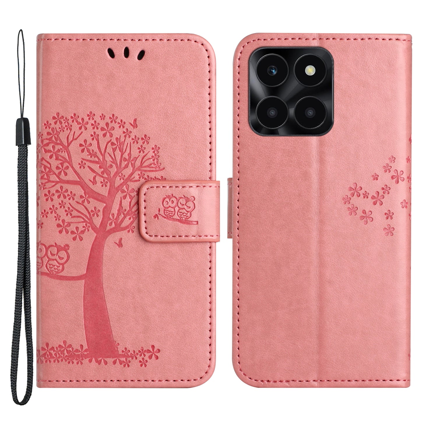 For Honor X6a 4G Owl Tree Imprinted PU Leather Stand Wallet Case Full Protection Phone Cover