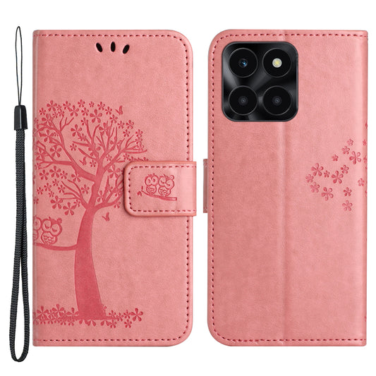For Honor X6a 4G Owl Tree Imprinted PU Leather Stand Wallet Case Full Protection Phone Cover