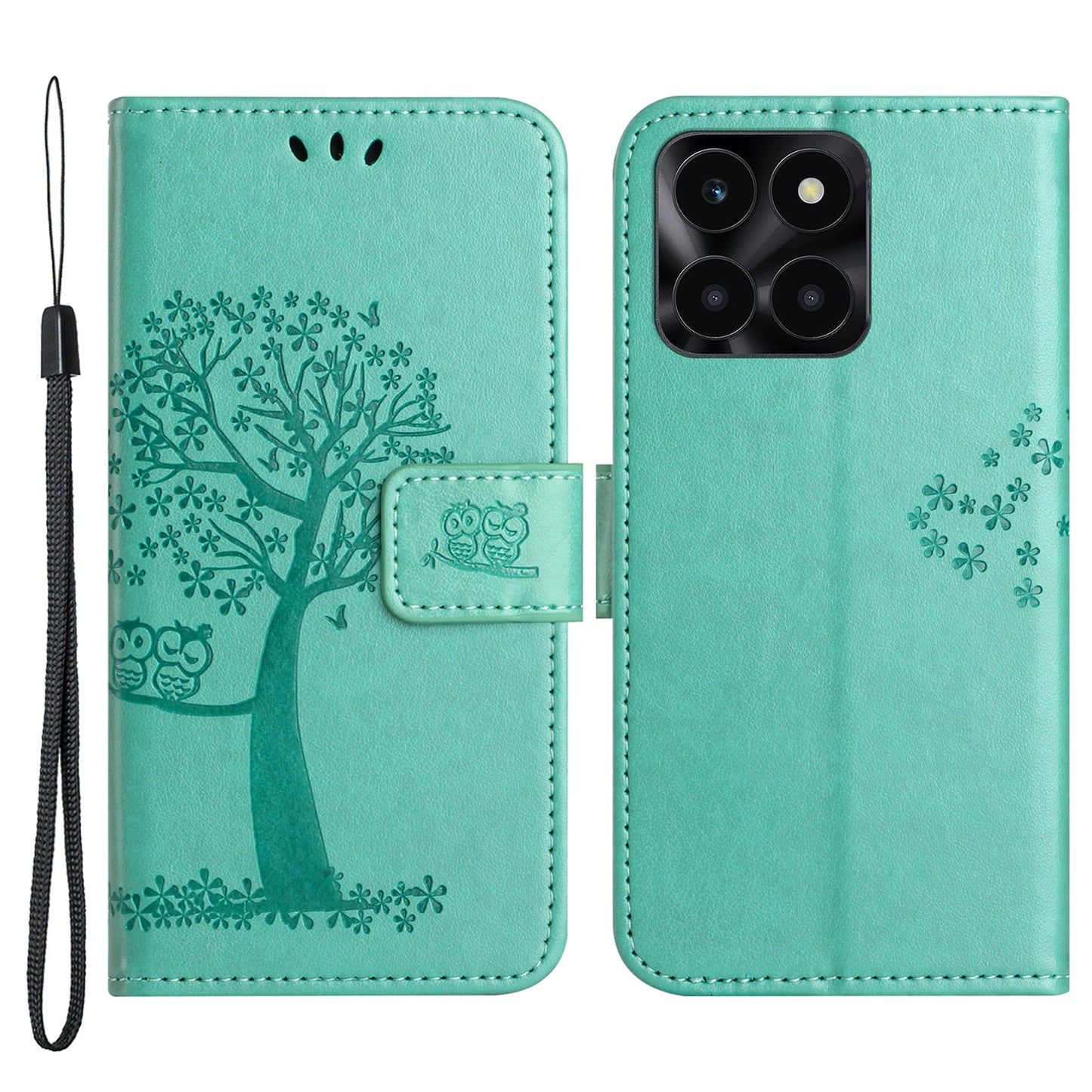 For Honor X6a 4G Owl Tree Imprinted PU Leather Stand Wallet Case Full Protection Phone Cover