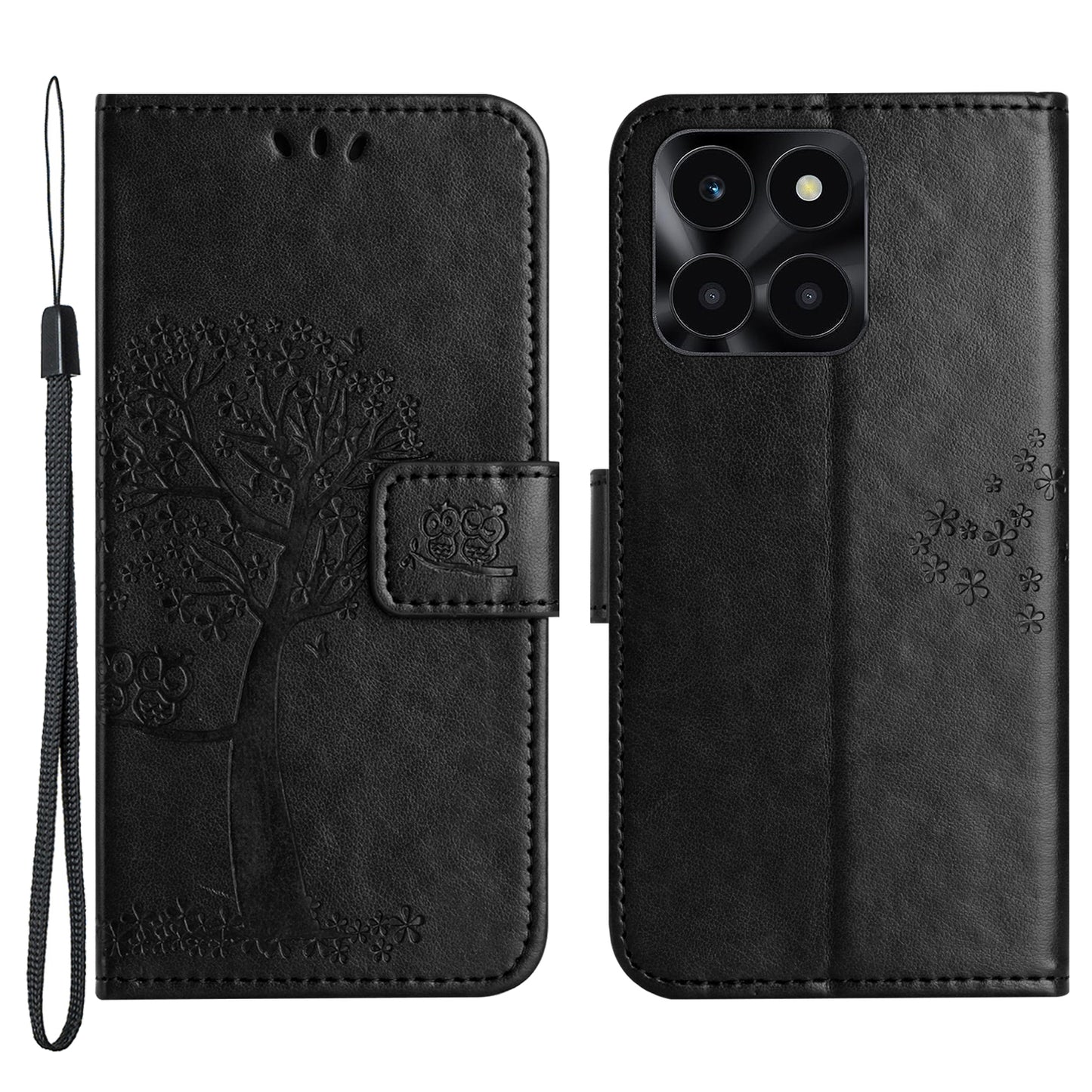 For Honor X6a 4G Owl Tree Imprinted PU Leather Stand Wallet Case Full Protection Phone Cover