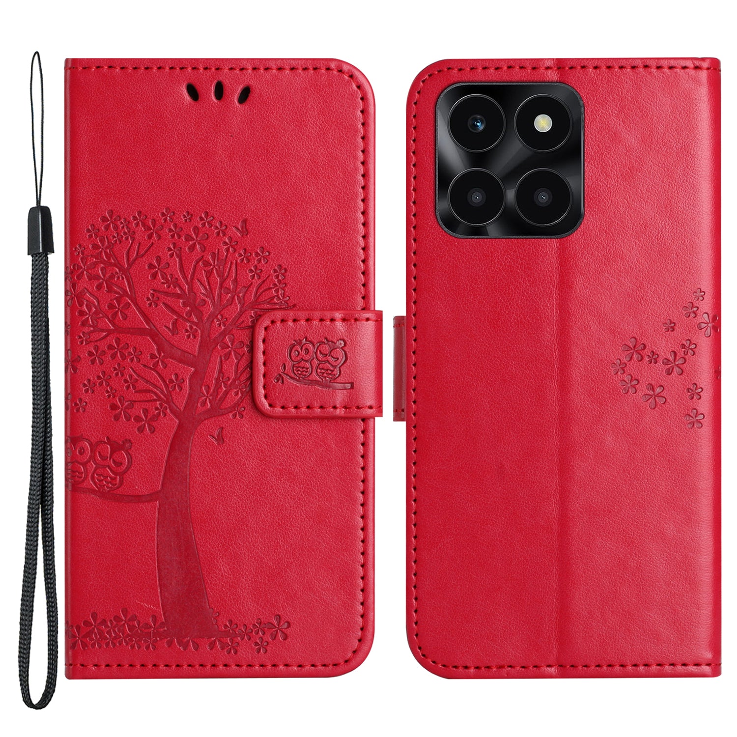For Honor X6a 4G Owl Tree Imprinted PU Leather Stand Wallet Case Full Protection Phone Cover