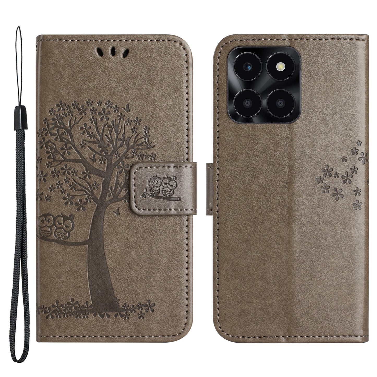 For Honor X6a 4G Owl Tree Imprinted PU Leather Stand Wallet Case Full Protection Phone Cover