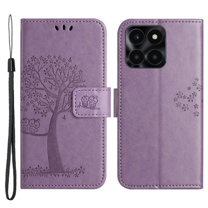 For Honor X6a 4G Owl Tree Imprinted PU Leather Stand Wallet Case Full Protection Phone Cover