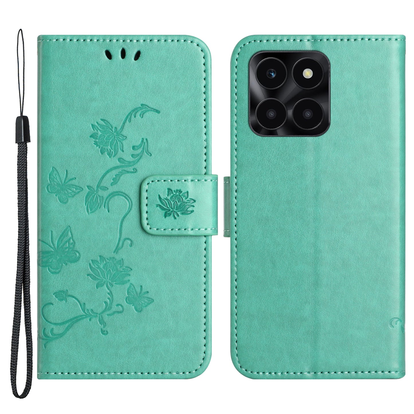 For Honor X6a 4G PU Leather Wallet Phone Case Butterfly Flower Imprinted Stand Cover