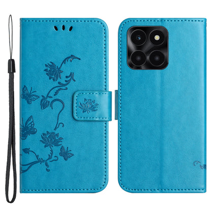 For Honor X6a 4G PU Leather Wallet Phone Case Butterfly Flower Imprinted Stand Cover