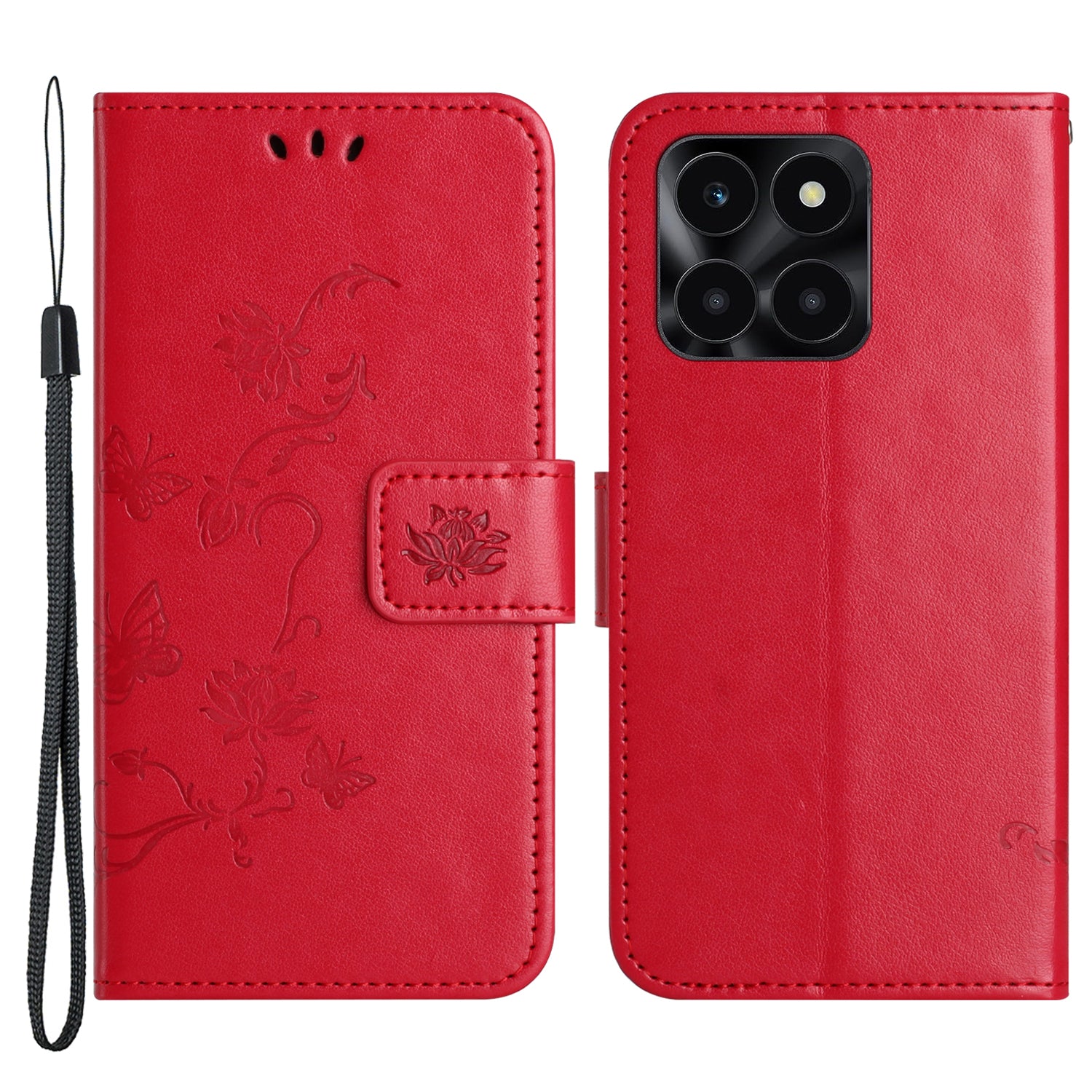 For Honor X6a 4G PU Leather Wallet Phone Case Butterfly Flower Imprinted Stand Cover