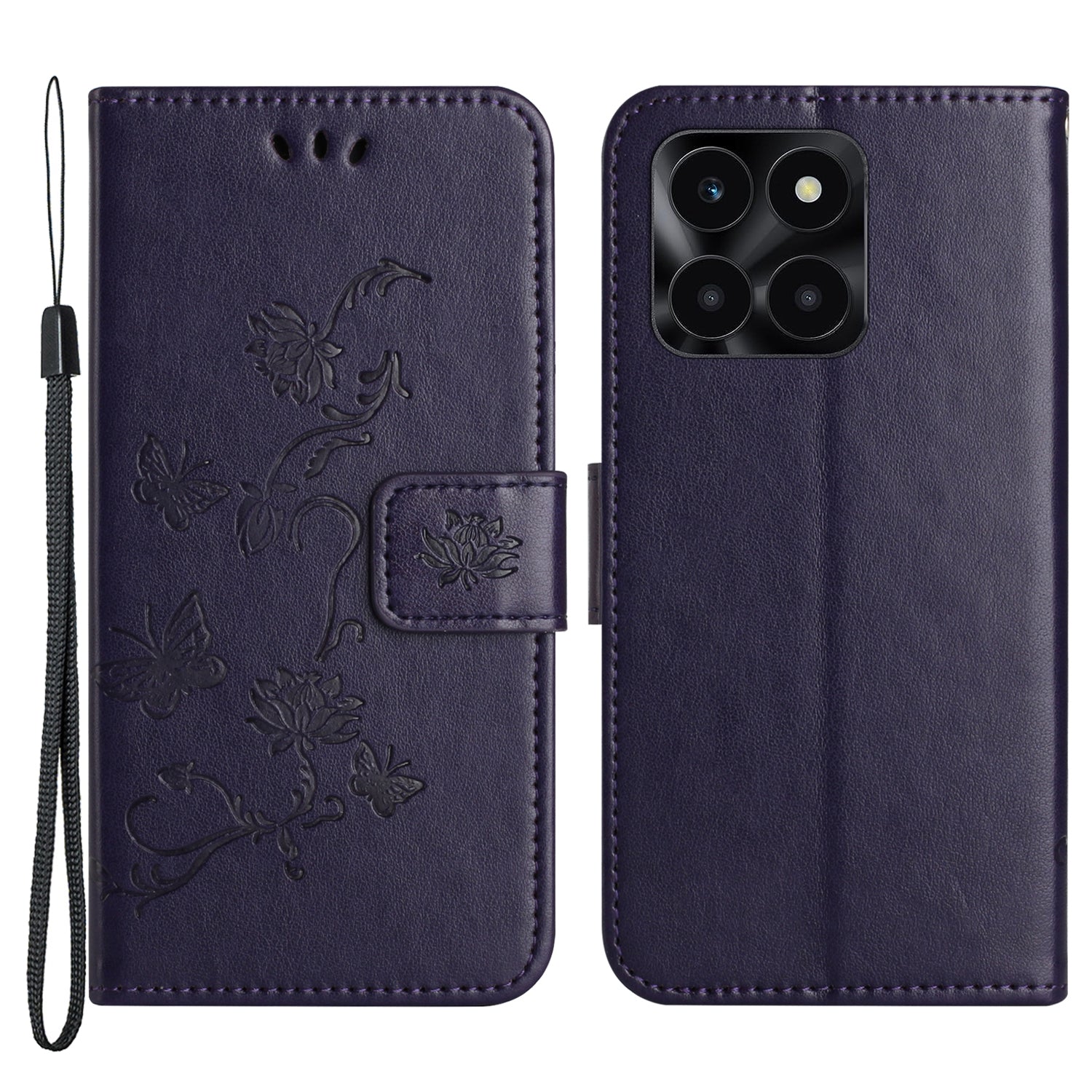 For Honor X6a 4G PU Leather Wallet Phone Case Butterfly Flower Imprinted Stand Cover