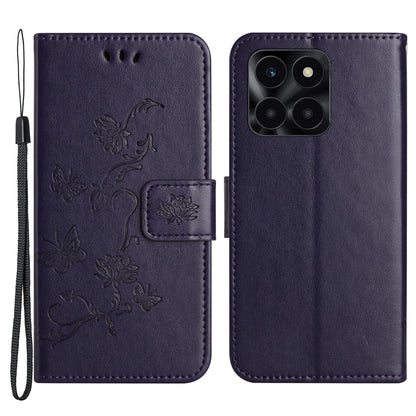For Honor X6a 4G PU Leather Wallet Phone Case Butterfly Flower Imprinted Stand Cover