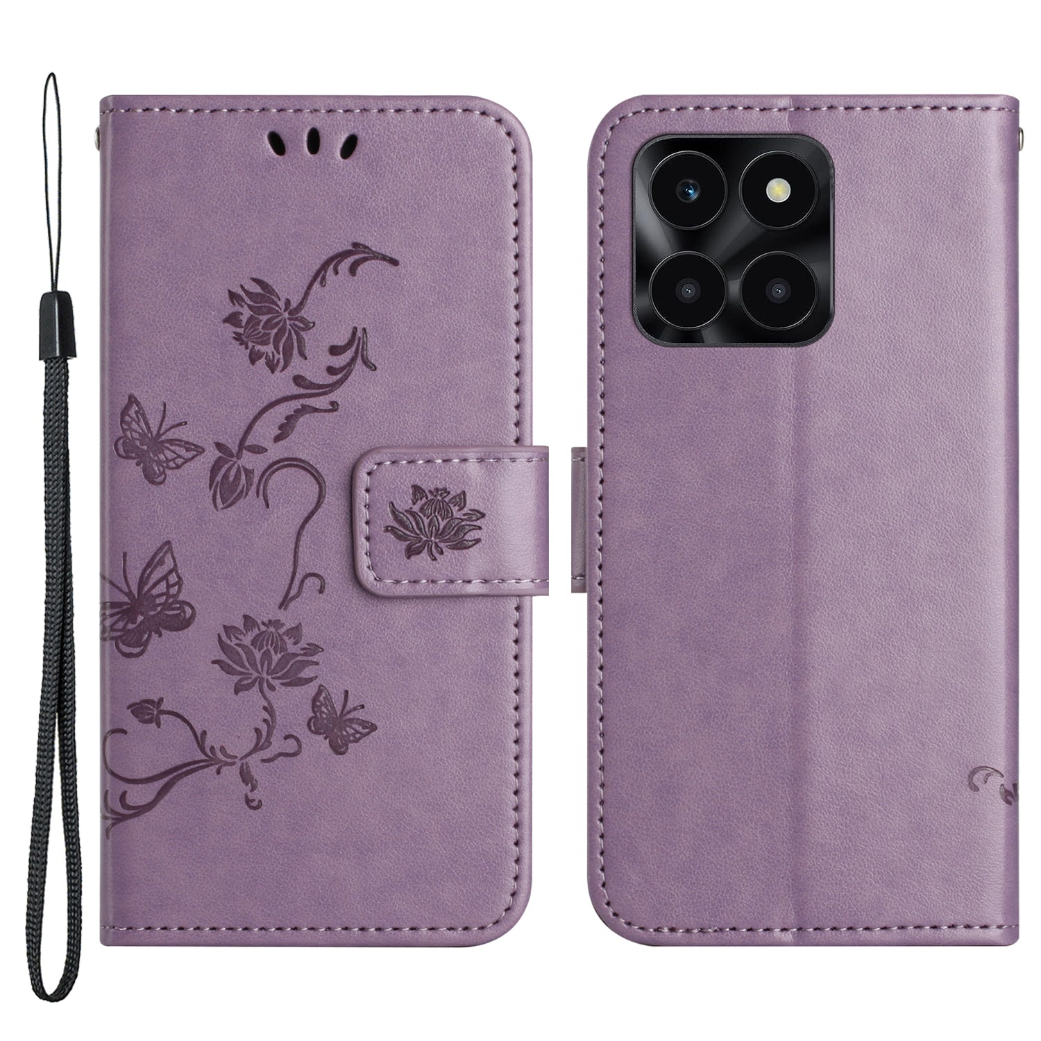For Honor X6a 4G PU Leather Wallet Phone Case Butterfly Flower Imprinted Stand Cover