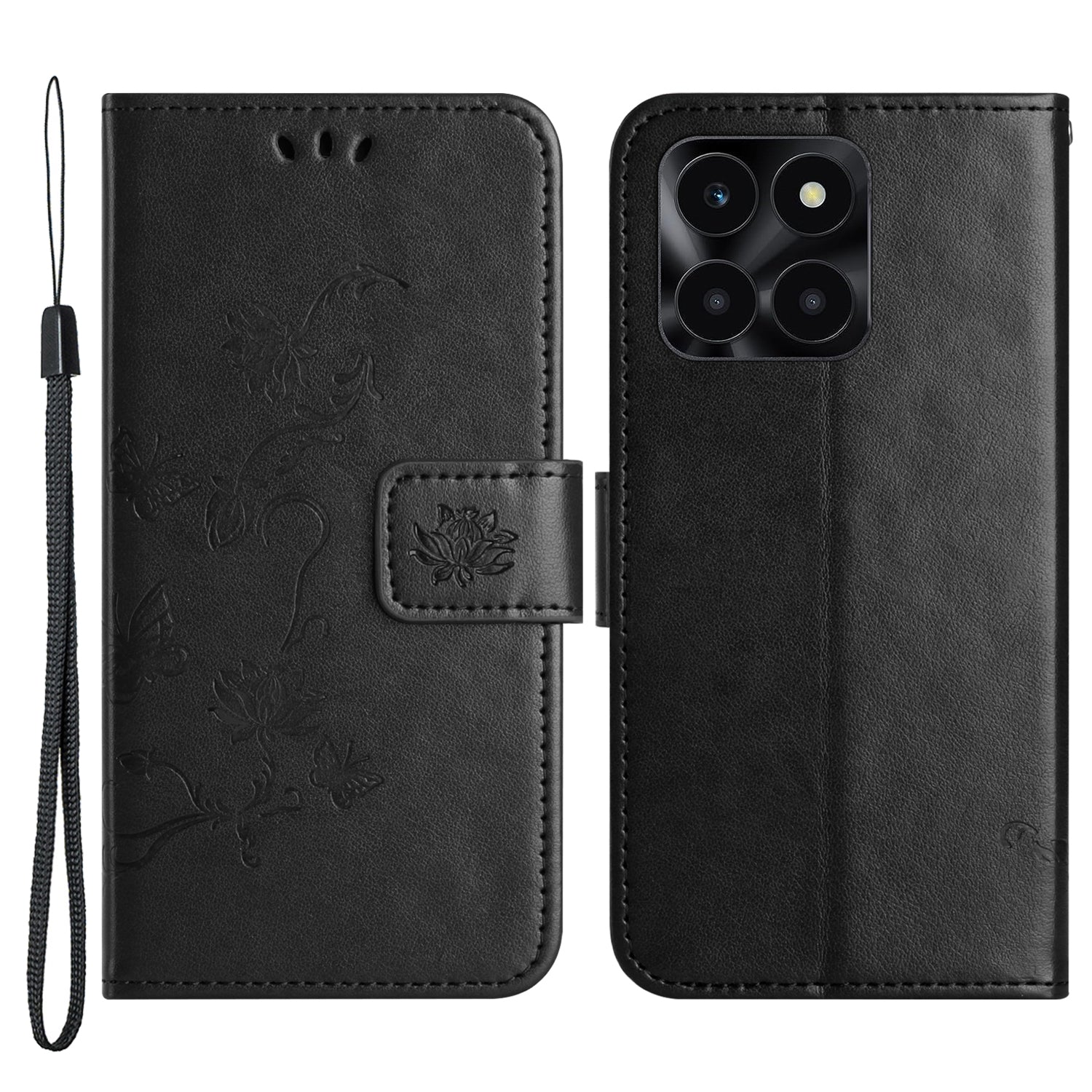 For Honor X6a 4G PU Leather Wallet Phone Case Butterfly Flower Imprinted Stand Cover