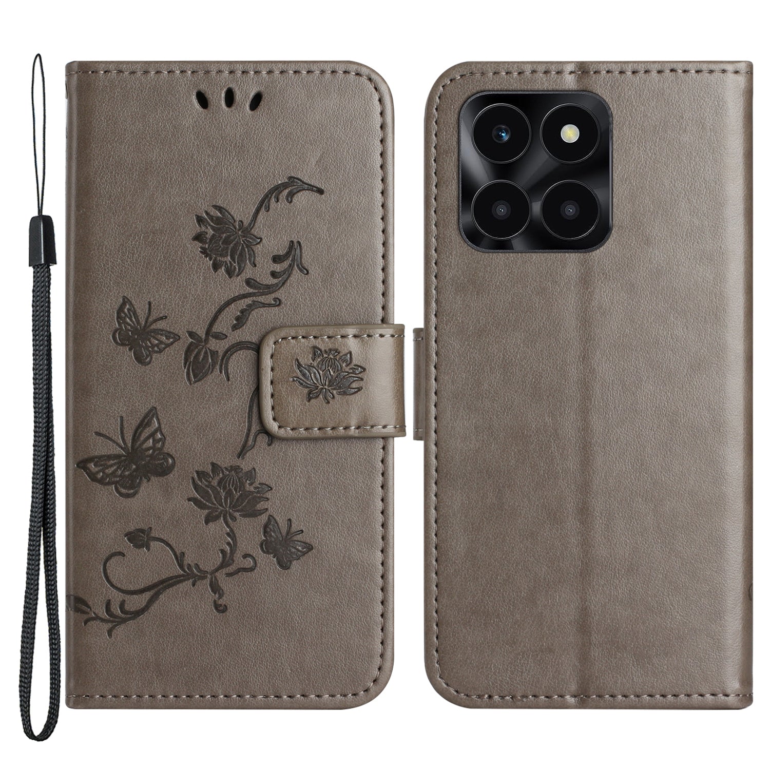 For Honor X6a 4G PU Leather Wallet Phone Case Butterfly Flower Imprinted Stand Cover