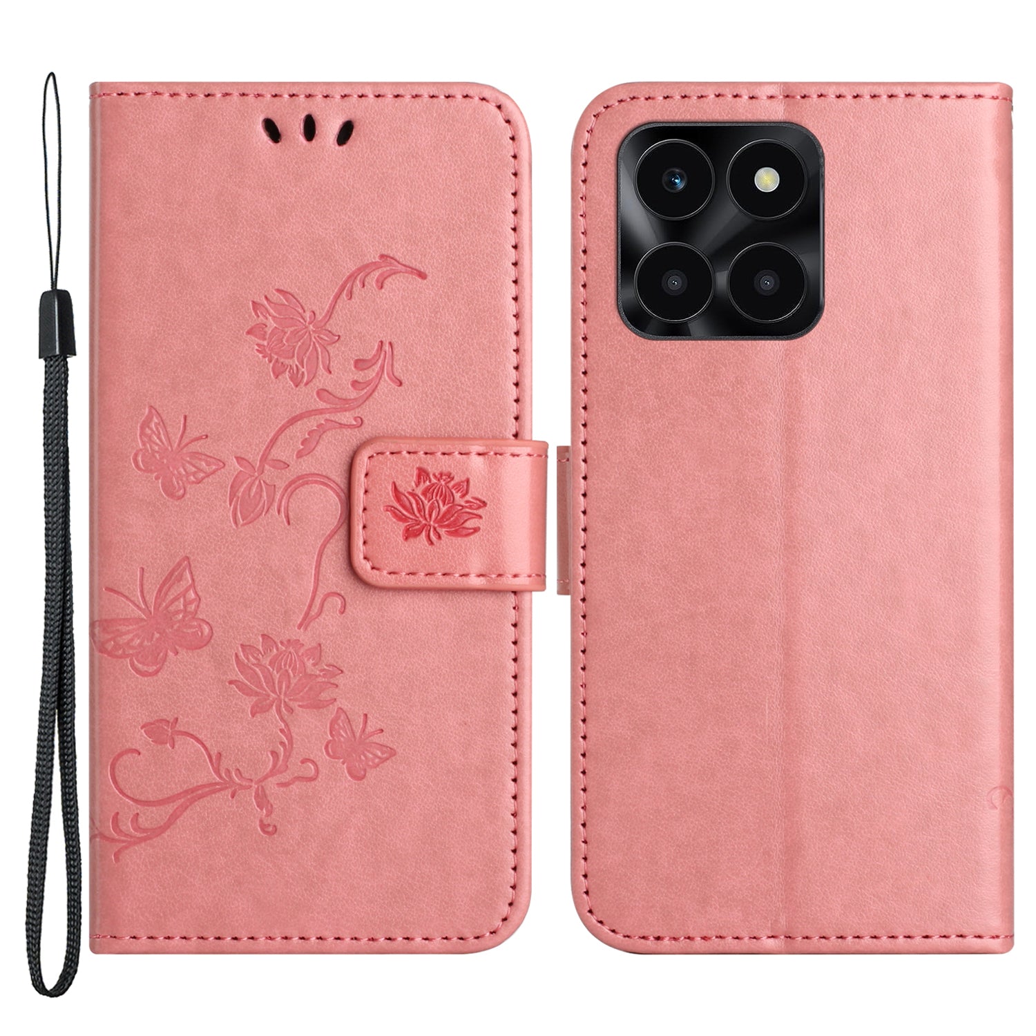 For Honor X6a 4G PU Leather Wallet Phone Case Butterfly Flower Imprinted Stand Cover
