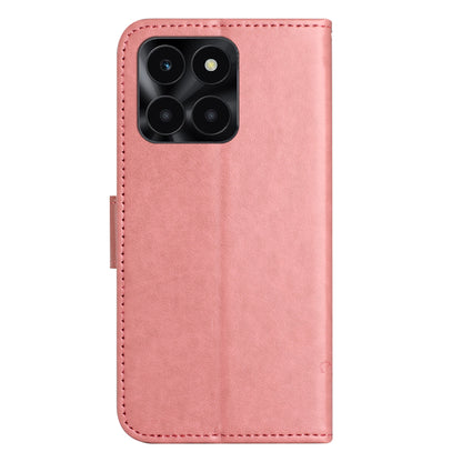 For Honor X6a 4G PU Leather Wallet Phone Case Butterfly Flower Imprinted Stand Cover