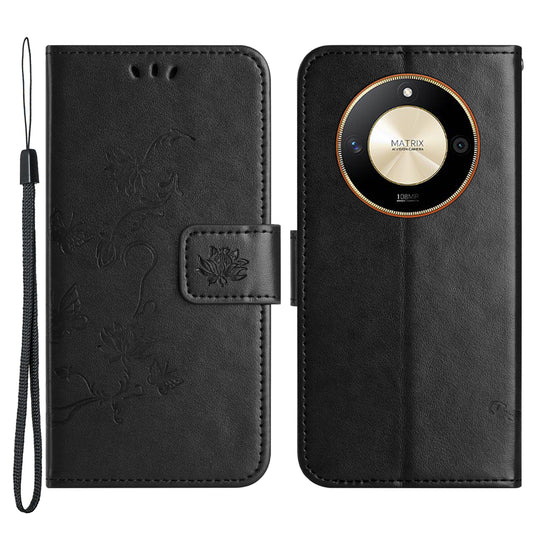 For Honor X50 Butterfly Flower Imprinted Drop-proof Phone Case PU Leather Wallet Stand Cover