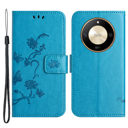 For Honor X50 Butterfly Flower Imprinted Drop-proof Phone Case PU Leather Wallet Stand Cover
