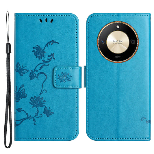 For Honor X50 Butterfly Flower Imprinted Drop-proof Phone Case PU Leather Wallet Stand Cover