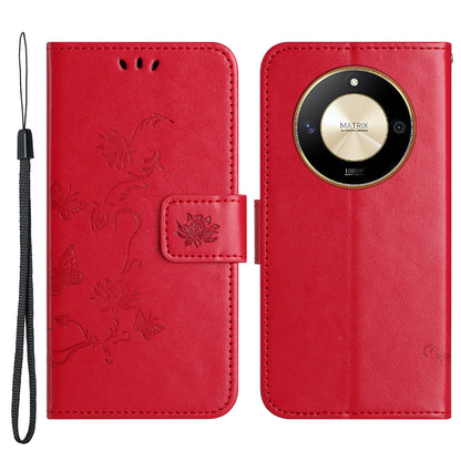 For Honor X50 Butterfly Flower Imprinted Drop-proof Phone Case PU Leather Wallet Stand Cover