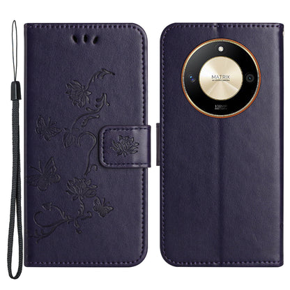 For Honor X50 Butterfly Flower Imprinted Drop-proof Phone Case PU Leather Wallet Stand Cover