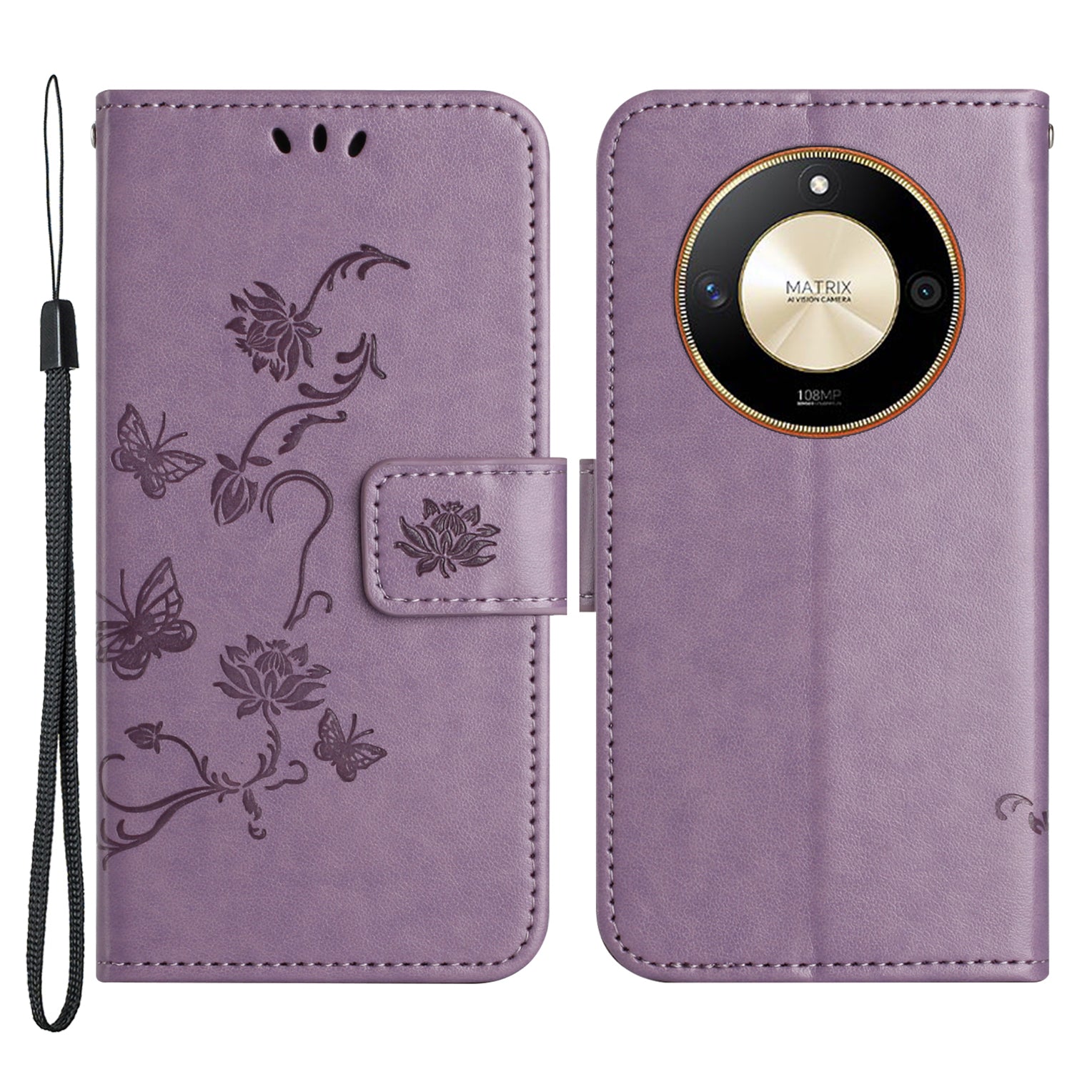 For Honor X50 Butterfly Flower Imprinted Drop-proof Phone Case PU Leather Wallet Stand Cover