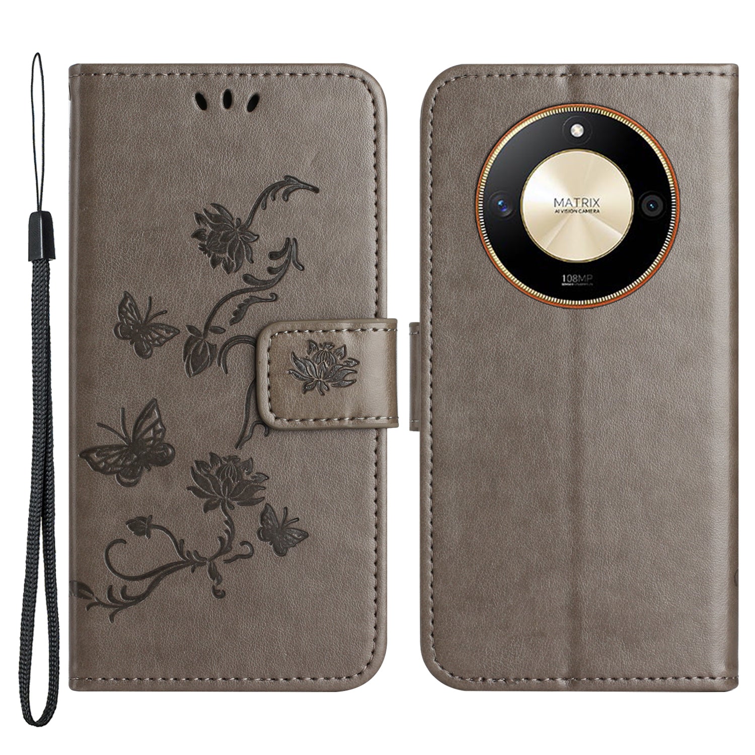 For Honor X50 Butterfly Flower Imprinted Drop-proof Phone Case PU Leather Wallet Stand Cover