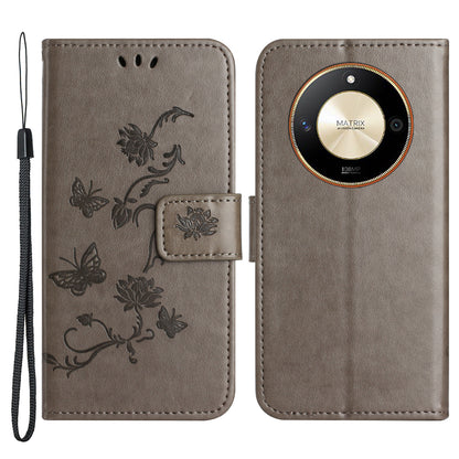For Honor X50 Butterfly Flower Imprinted Drop-proof Phone Case PU Leather Wallet Stand Cover