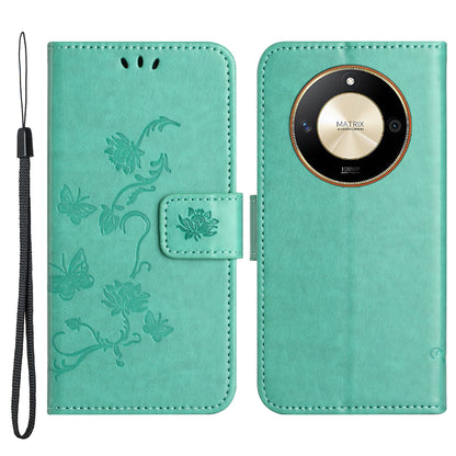 For Honor X50 Butterfly Flower Imprinted Drop-proof Phone Case PU Leather Wallet Stand Cover