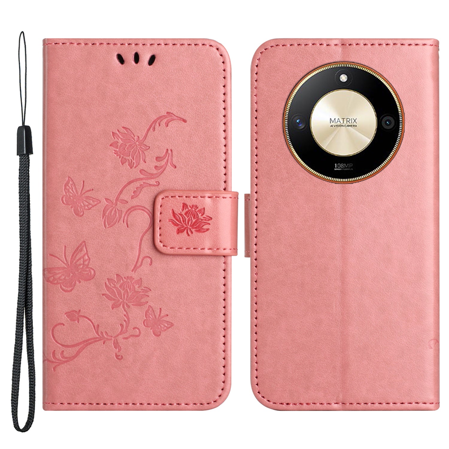For Honor X50 Butterfly Flower Imprinted Drop-proof Phone Case PU Leather Wallet Stand Cover