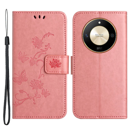 For Honor X50 Butterfly Flower Imprinted Drop-proof Phone Case PU Leather Wallet Stand Cover
