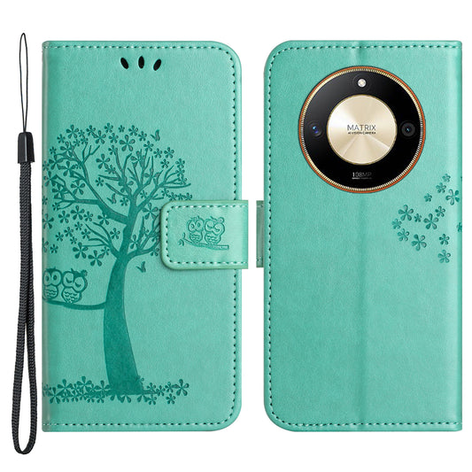For Honor X50 Owl Tree Imprinted Phone Case PU Leather Wallet Stand Drop-proof Cover