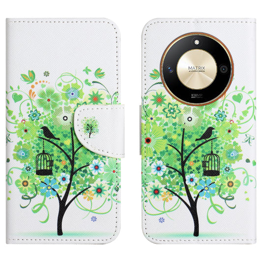 For Honor X50 PU Leather Cross Texture Phone Case Wallet Stand Pattern Printing Cover