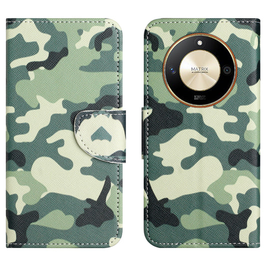 For Honor X50 PU Leather Cross Texture Phone Case Wallet Stand Pattern Printing Cover
