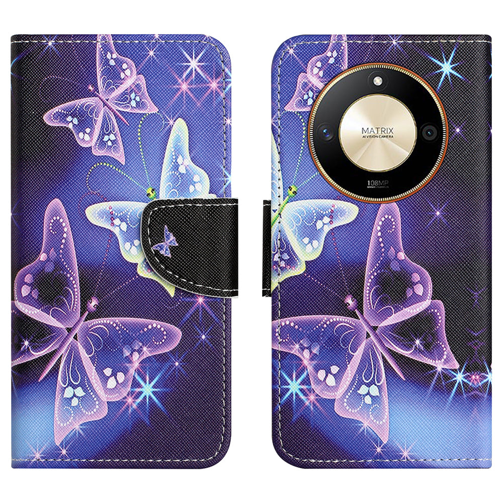 For Honor X50 PU Leather Cross Texture Phone Case Wallet Stand Pattern Printing Cover